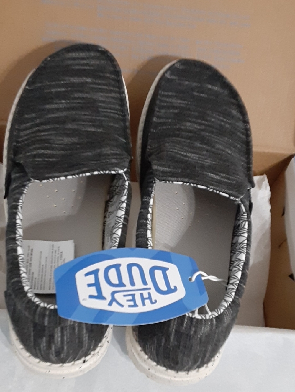 Hey Dude Black Marled Slip-On Shoes with White Soles